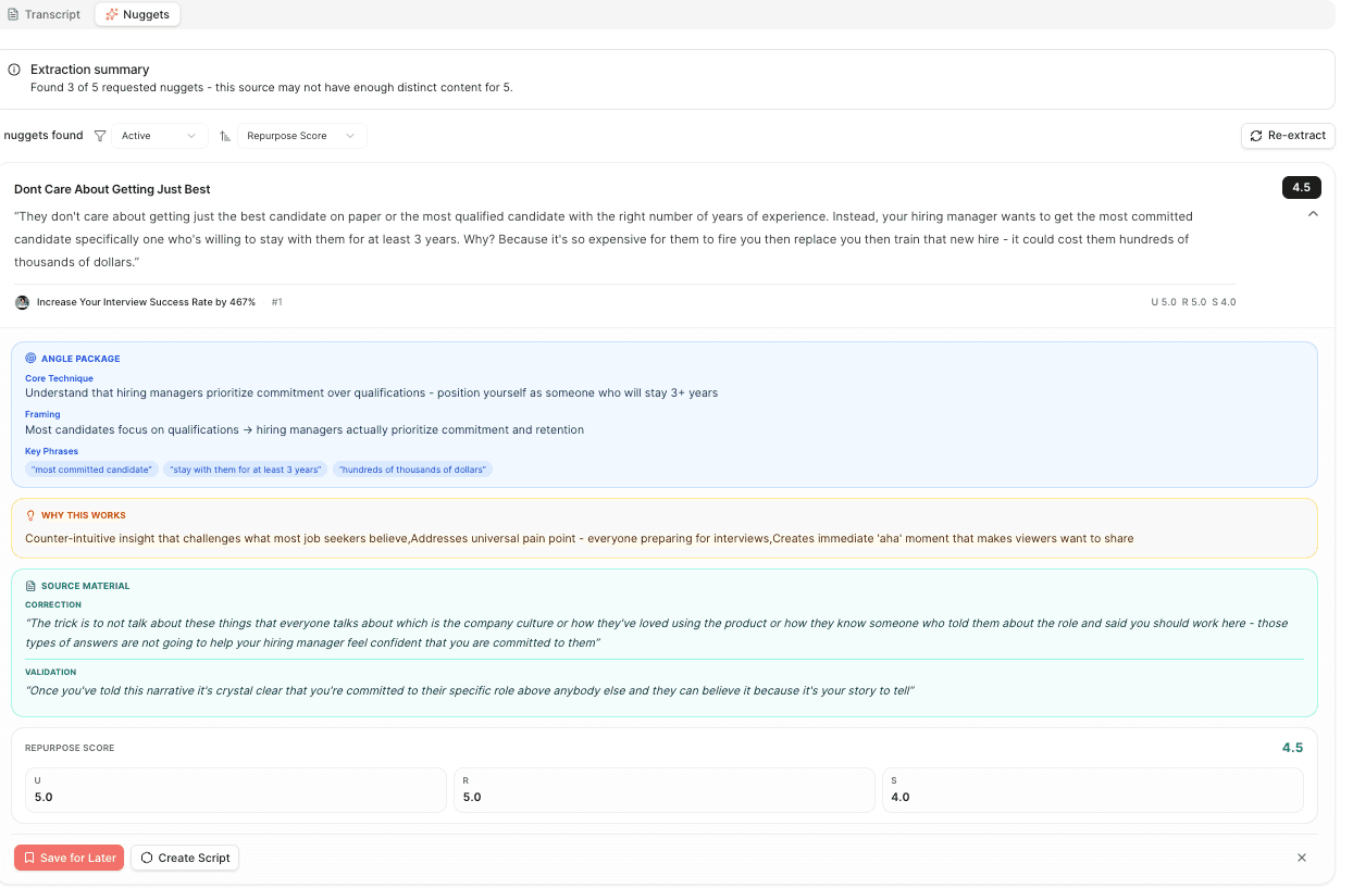 Nugget view with recommended hook options