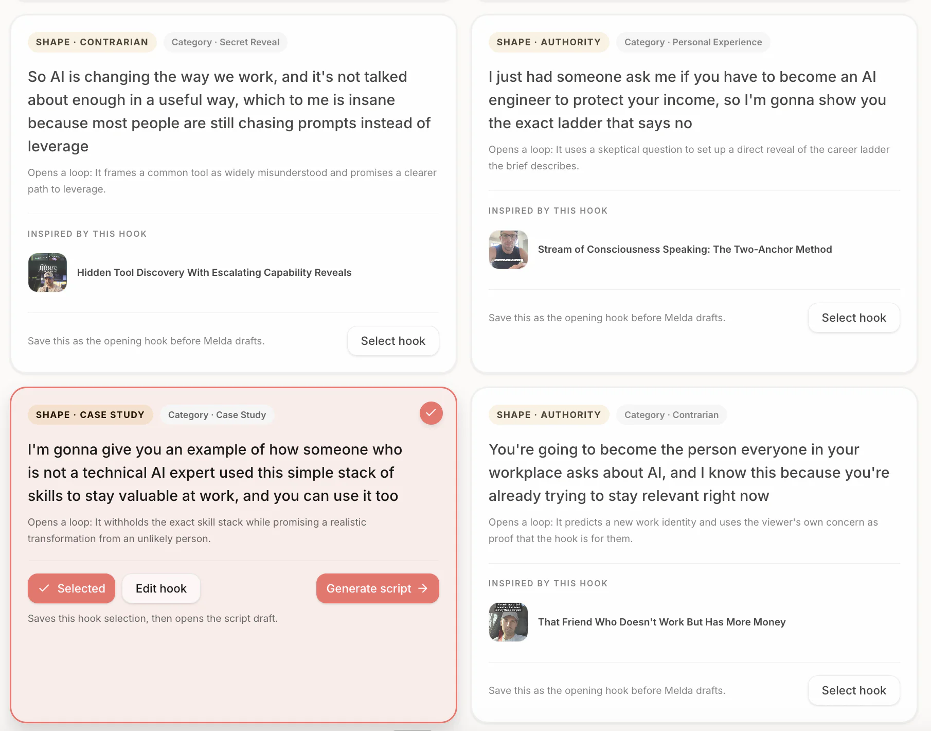 Hook options generated for your idea